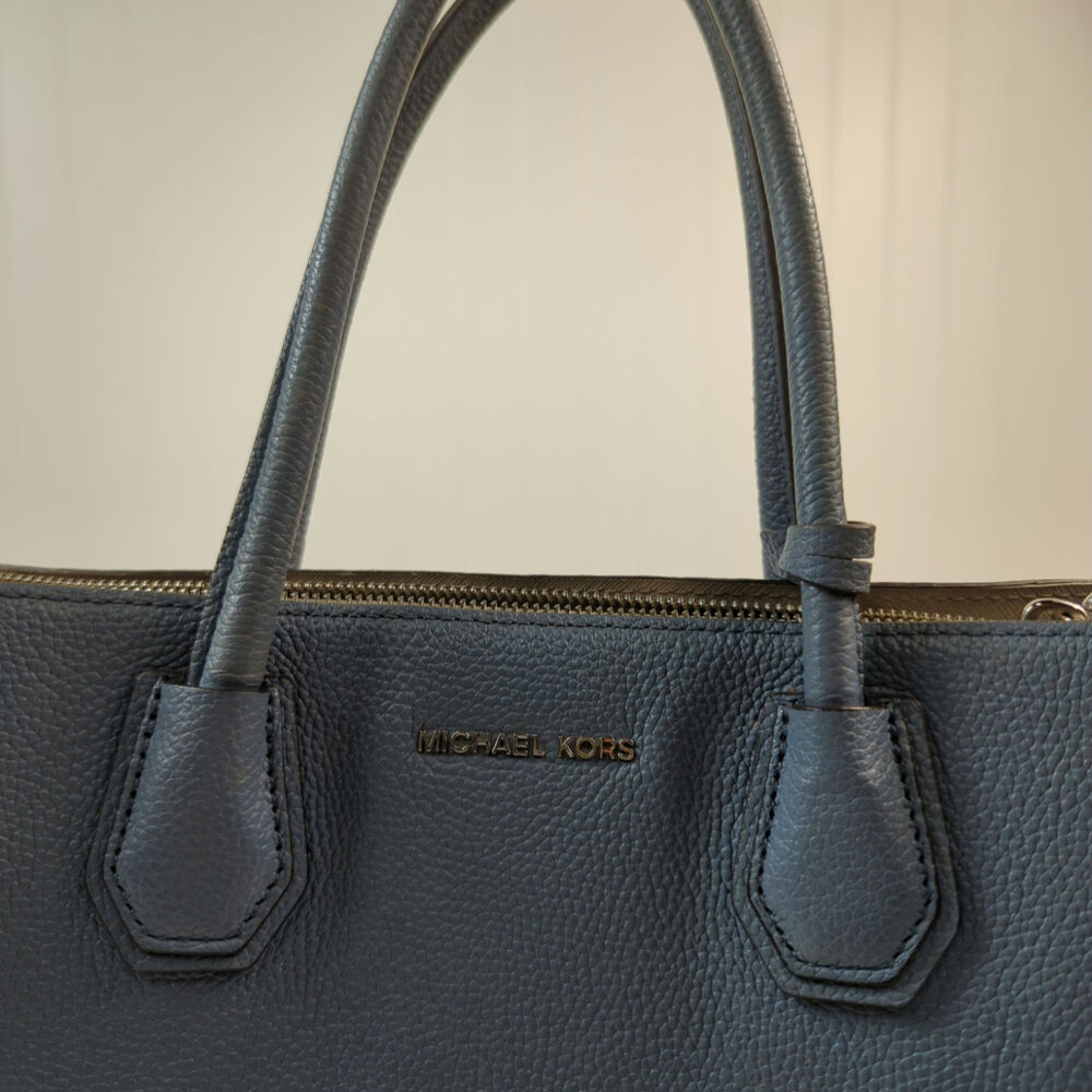 Michael Kors Mercer Leather Satchel Handle Removable Strap Light Blue - Picture 2 of 14